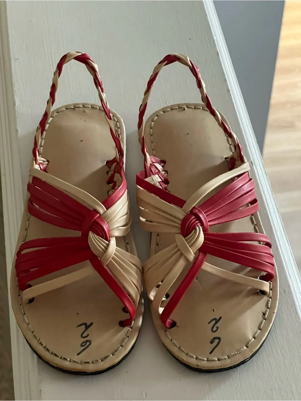 Red & Cream Braided Strap Women’s Sandals